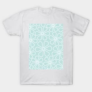 Abstract Flowers White on Duck Egg Blue T-Shirt